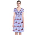 Blue Cherries Short Sleeve Front Wrap Dress View1