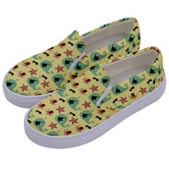 Yellow Sea Whales Kids  Canvas Slip Ons