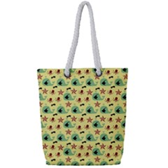 Yellow Sea Whales Full Print Rope Handle Tote (small)