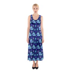 Blue Sea Whales Sleeveless Maxi Dress