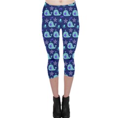 Blue Sea Whales Capri Leggings  by snowwhitegirl