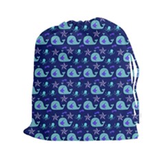 Blue Sea Whales Drawstring Pouches (xxl) by snowwhitegirl