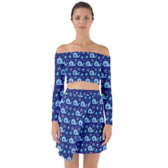 Blue Sea Whales Off Shoulder Top With Skirt Set