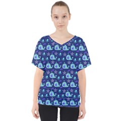 Blue Sea Whales V-neck Dolman Drape Top