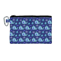 Blue Sea Whales Canvas Cosmetic Bag (medium) by snowwhitegirl