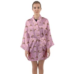 Pink Beige Hats Long Sleeve Kimono Robe