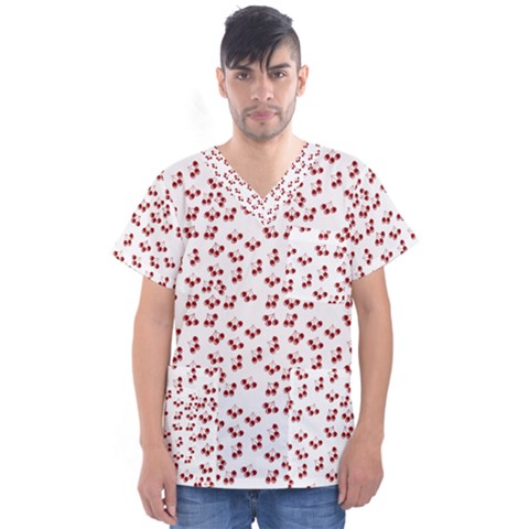 Red Cherries Men s V-neck Scrub Top by snowwhitegirl