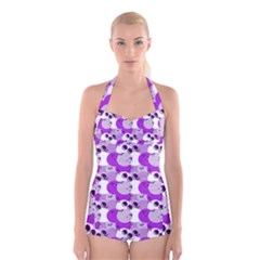 Purple Cherry Dots Boyleg Halter Swimsuit  by snowwhitegirl