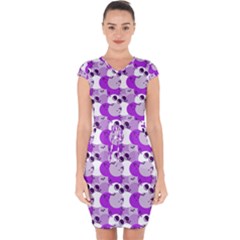 Purple Cherry Dots Capsleeve Drawstring Dress 