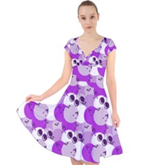 Purple Cherry Dots Cap Sleeve Front Wrap Midi Dress