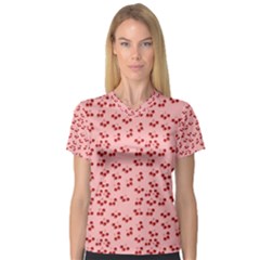 Rose Cherries V-neck Sport Mesh Tee