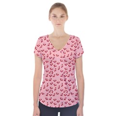 Rose Cherries Short Sleeve Front Detail Top by snowwhitegirl