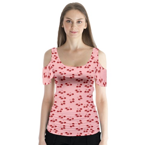 Rose Cherries Butterfly Sleeve Cutout Tee  by snowwhitegirl