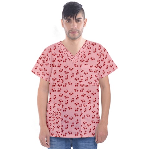 Rose Cherries Men s V-neck Scrub Top by snowwhitegirl