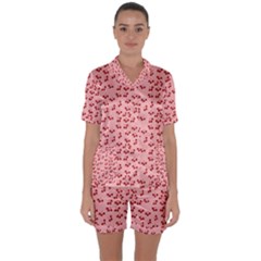 Rose Cherries Satin Short Sleeve Pyjamas Set by snowwhitegirl