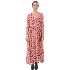 Rose Cherries Button Up Boho Maxi Dress by snowwhitegirl