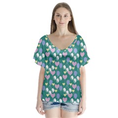 Ocean Cherry V-neck Flutter Sleeve Top by snowwhitegirl