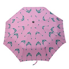 Pink Flower Teal Hat Folding Umbrellas