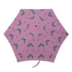 Pink Flower Teal Hat Mini Folding Umbrellas