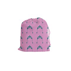 Pink Flower Teal Hat Drawstring Pouches (Small) 