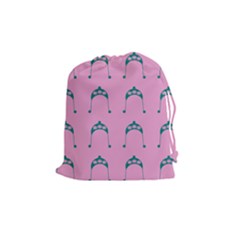 Pink Flower Teal Hat Drawstring Pouches (Medium) 