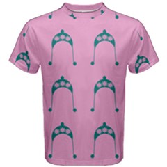 Pink Flower Teal Hat Men s Cotton Tee