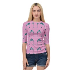 Pink Flower Teal Hat Quarter Sleeve Raglan Tee