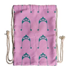 Pink Flower Teal Hat Drawstring Bag (Large)