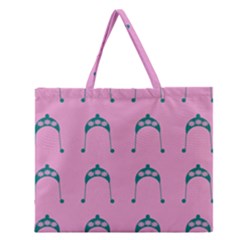 Pink Flower Teal Hat Zipper Large Tote Bag