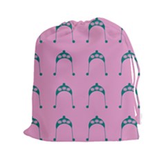 Pink Flower Teal Hat Drawstring Pouches (XXL)