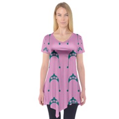 Pink Flower Teal Hat Short Sleeve Tunic 