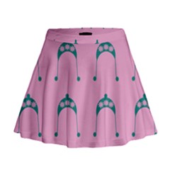 Pink Flower Teal Hat Mini Flare Skirt