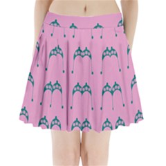 Pink Flower Teal Hat Pleated Mini Skirt