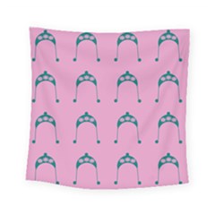 Pink Flower Teal Hat Square Tapestry (Small)