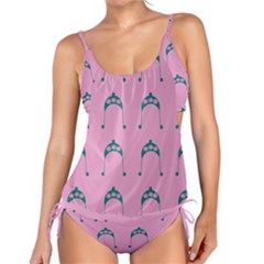 Pink Flower Teal Hat Tankini Set