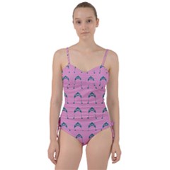 Pink Flower Teal Hat Sweetheart Tankini Set