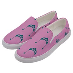 Pink Flower Teal Hat Men s Canvas Slip Ons