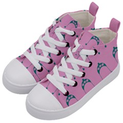 Pink Flower Teal Hat Kid s Mid-top Canvas Sneakers