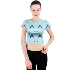 Blue Flower Red Hat Crew Neck Crop Top by snowwhitegirl