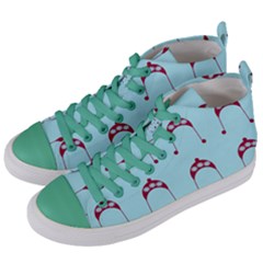 Blue Flower Red Hat Women s Mid-top Canvas Sneakers by snowwhitegirl