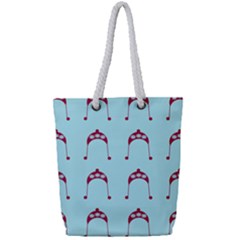 Blue Flower Red Hat Full Print Rope Handle Tote (small)