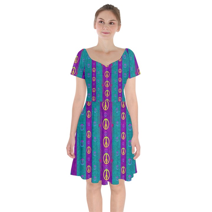 Peace Be With Us This Wonderful Year In True Love Short Sleeve Bardot Dress