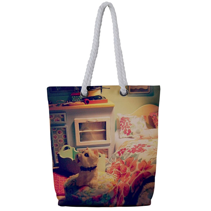 Cream Dollhouse Full Print Rope Handle Tote (Small)