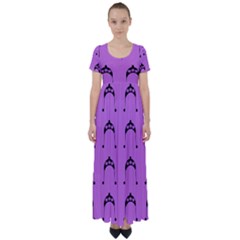 Violet Flower Hat High Waist Short Sleeve Maxi Dress