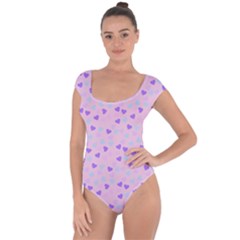 Blue Pink Hearts Short Sleeve Leotard 