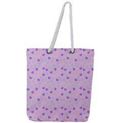 Blue Pink Hearts Full Print Rope Handle Tote (large)