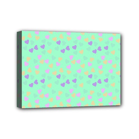 Minty Hearts Mini Canvas 7  X 5  by snowwhitegirl