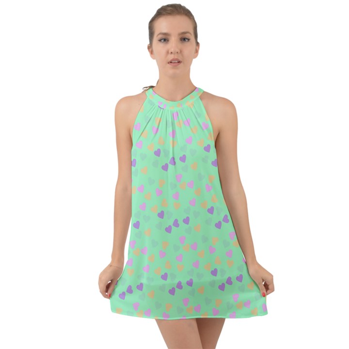 Minty Hearts Halter Tie Back Chiffon Dress