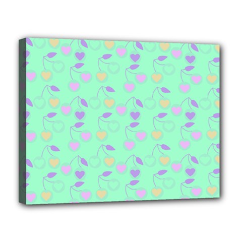 Mint Heart Cherries Canvas 14  x 11 