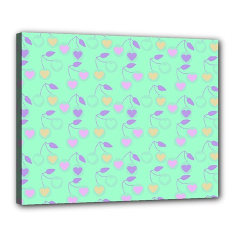 Mint Heart Cherries Canvas 20  x 16 